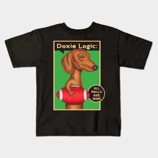 Football Doxie Dog on Dachshund Holding Red Football tee Kids T-Shirt